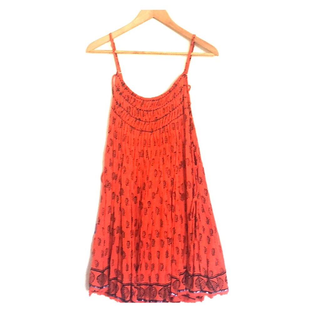 FREE PEOPLE - Orange + indigo dress w/ open sides